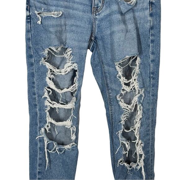 American Eagle Distressed Stretch Mom Jeans Women’s Size 0 Ripped Straight Leg - Picture 4 of 11
